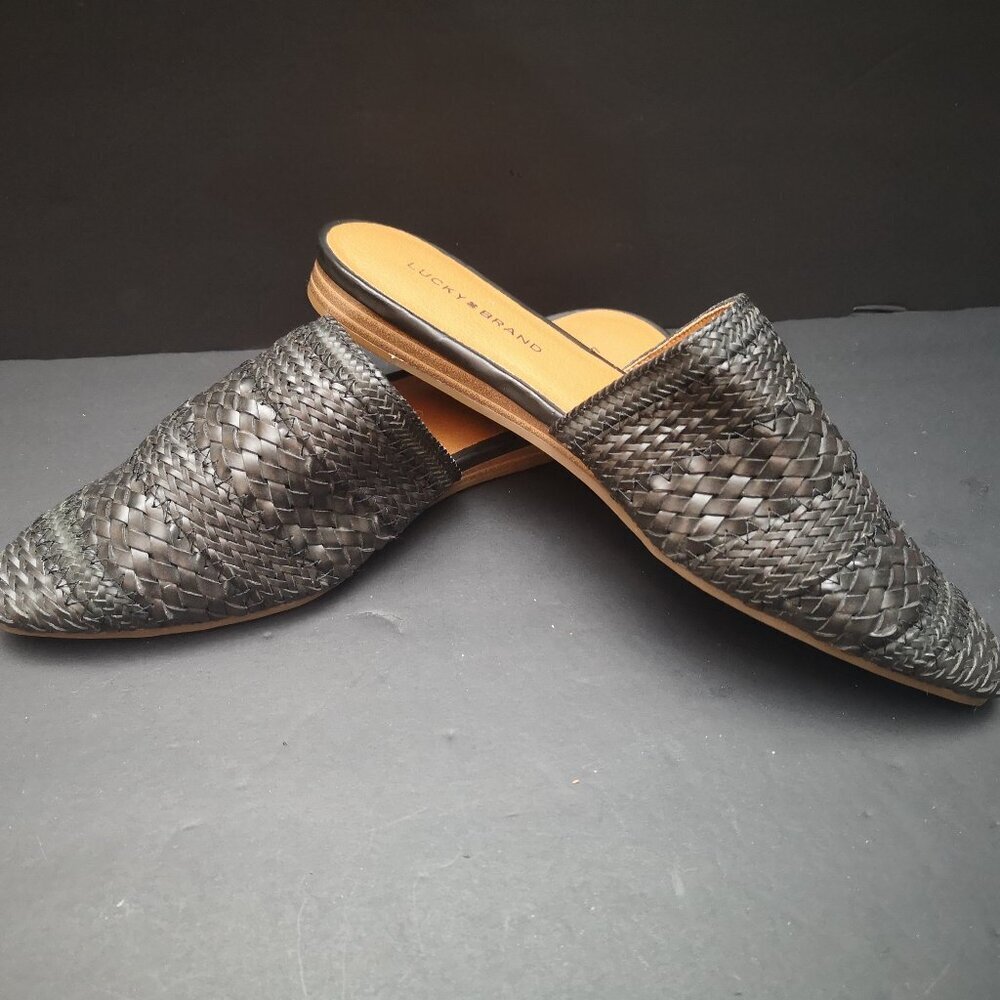 Lucky Brand Byanci Ladies Size 6.5 Black Slip On Style Faux Leather Mule